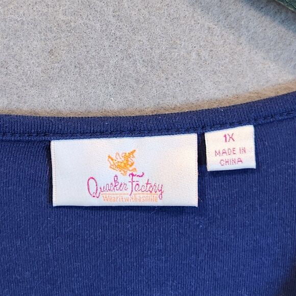 Quacker Factory Womens 1X Top Blue Sequins 3/4 Sleeve - Picture 2 of 7